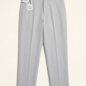 Men's Light Grey Formal Straight-Leg Trousers